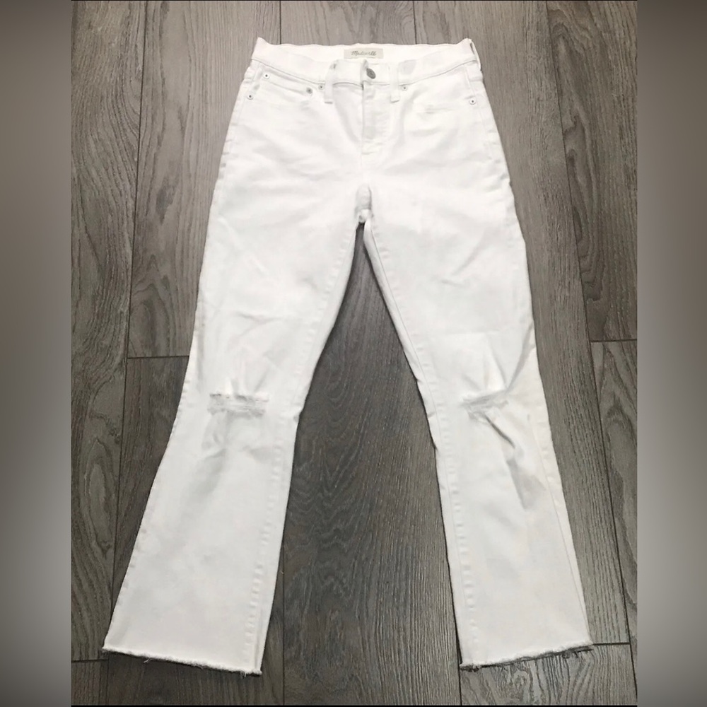 MADEWELL Cali Demi Boot Women's Jeans White Raw Hem Distressed Size 26